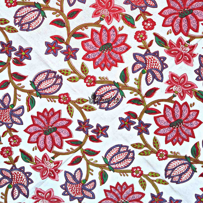 Cotton Floral Tablecloth Round White Pink Red Kitchen Dining Linen - Sweet Us