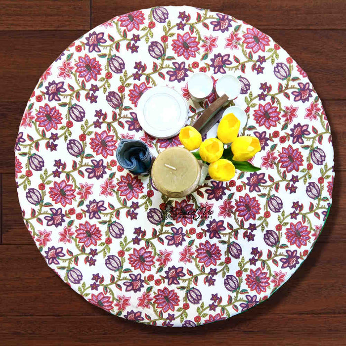 Cotton Floral Tablecloth Round White Pink Red Kitchen Dining Linen - Sweet Us