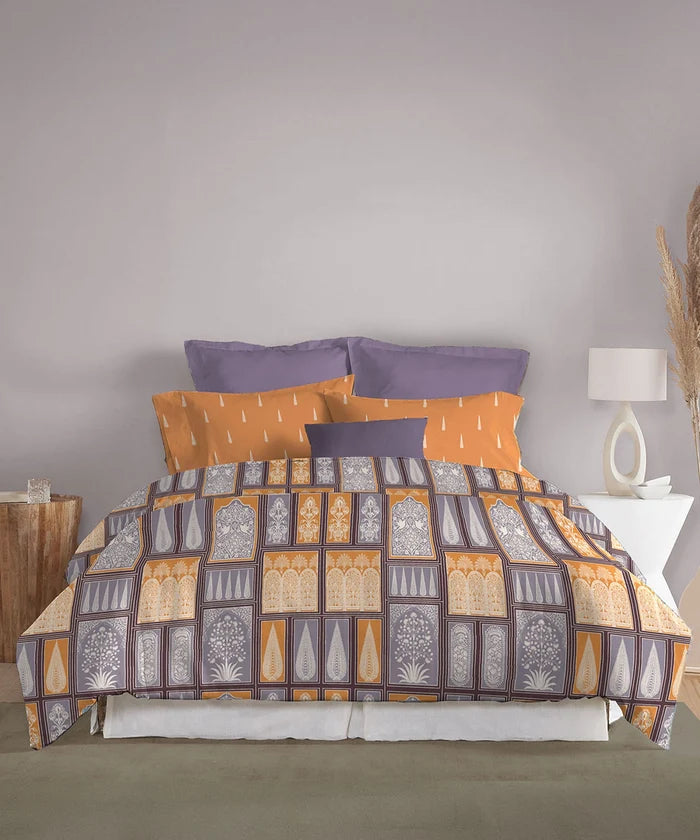 Celebration Queen Bedsheet Set, Gharana Grey | 144 TC Cotton| 2 Pillow Covers