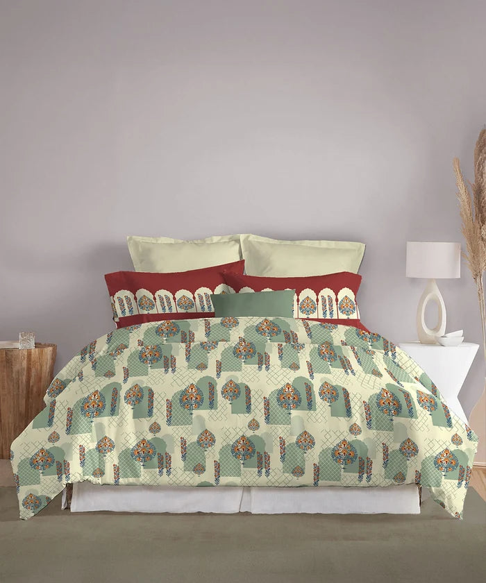 Celebration Queen Bedsheet Set, Ruhani Orange | 144 TC Cotton| 2 Pillow Covers