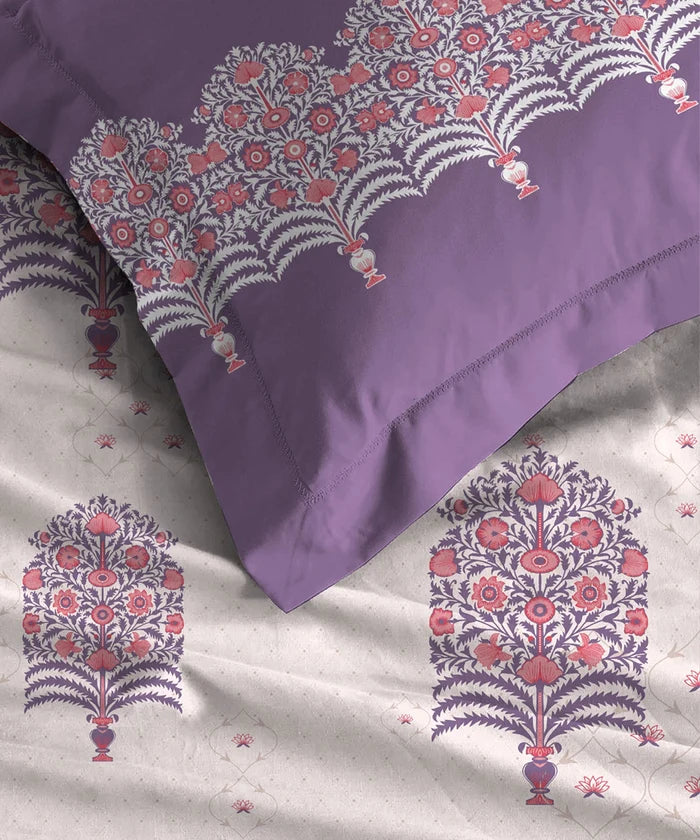 Celebration Queen Bedsheet Set, Saanjh Purple | 144 TC Cotton| 2 Pillow Covers