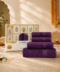 Celebration Towels 4Pc Set, Aubergine|450GSM, 100% Cotton