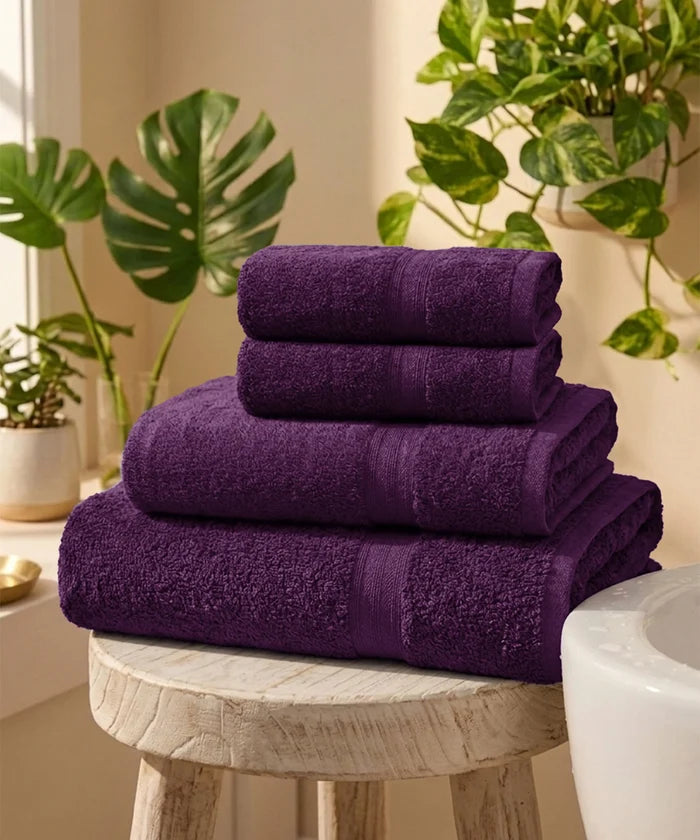 Celebration Towels 4Pc Set, Aubergine|450GSM, 100% Cotton