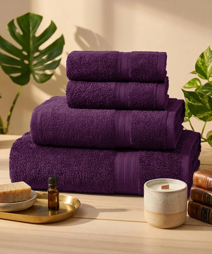 Celebration Towels 4Pc Set, Aubergine|450GSM, 100% Cotton
