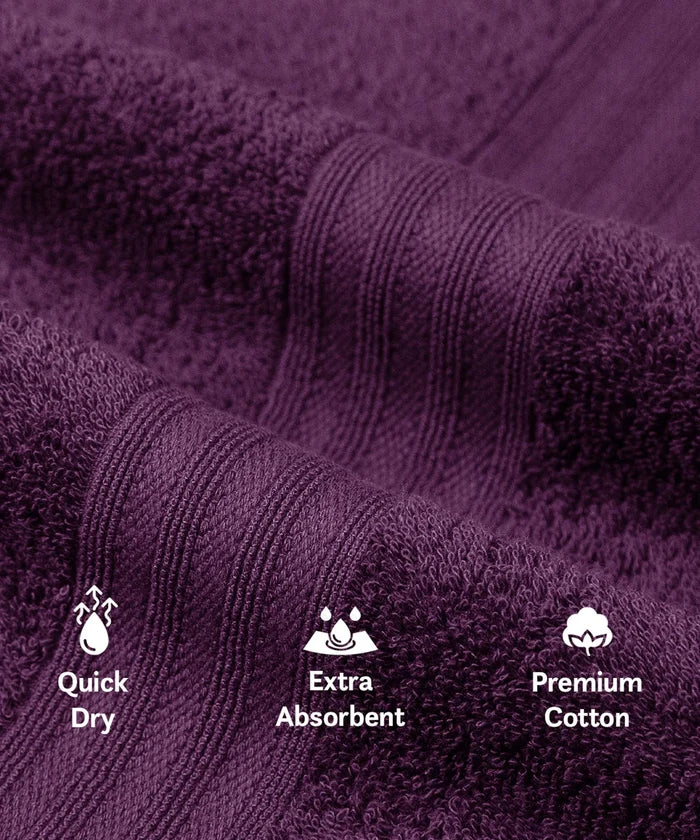 Celebration Towels 4Pc Set, Aubergine|450GSM, 100% Cotton