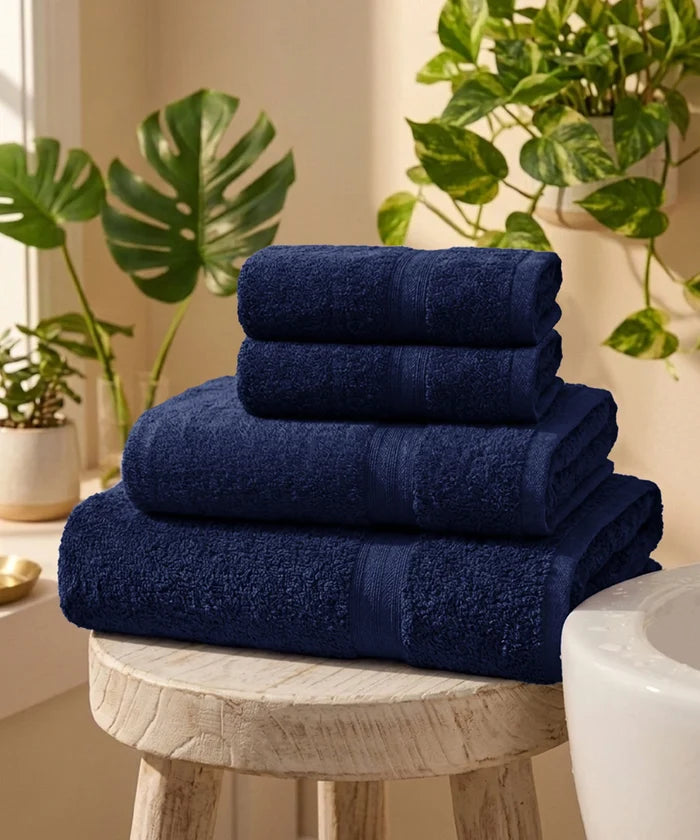 Celebration Towels 4Pc set, Regal Blue | 450GSM, 100% Cotton