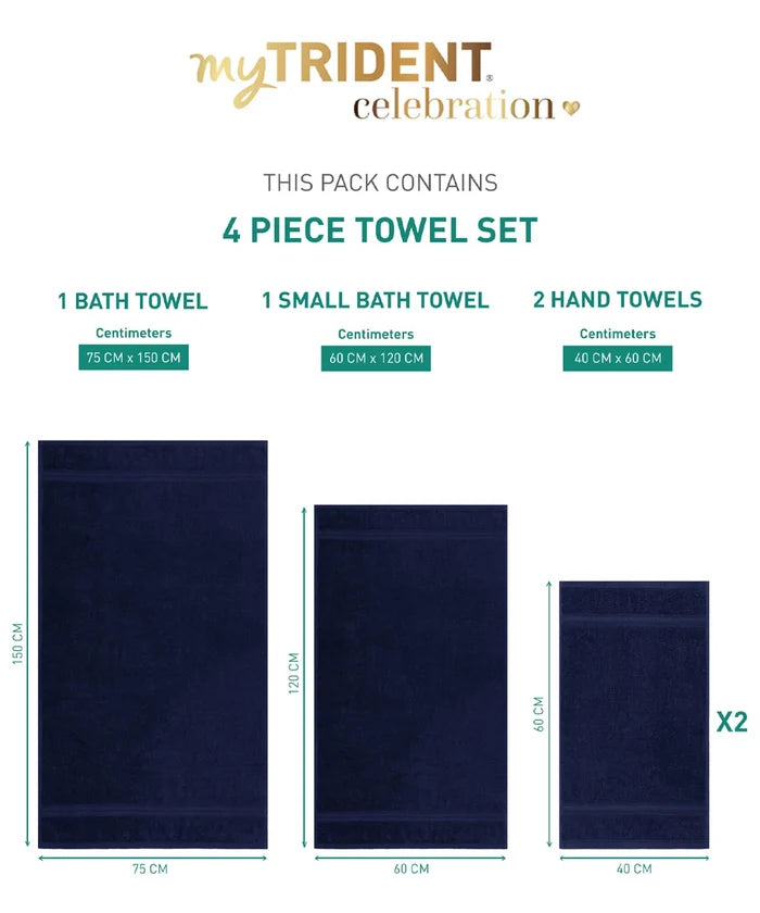 Celebration Towels 4Pc set, Regal Blue | 450GSM, 100% Cotton