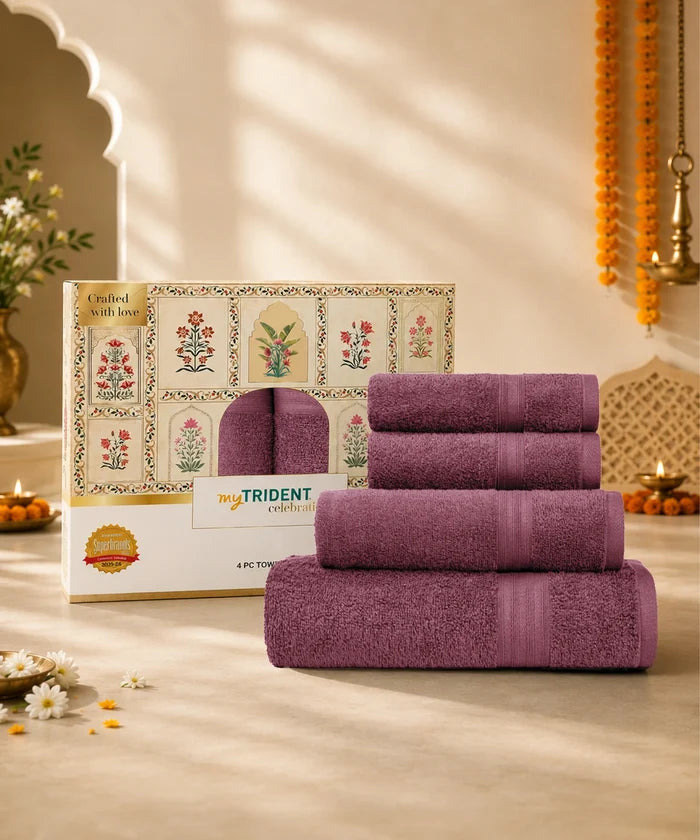 Celebration Towels 4Pc Set, Rouge|450GSM, 100% Cotton
