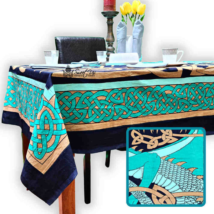 Celtic Dragoncrest Hand?Loomed Cotton Tablecloth — Emerald - Sweet Us