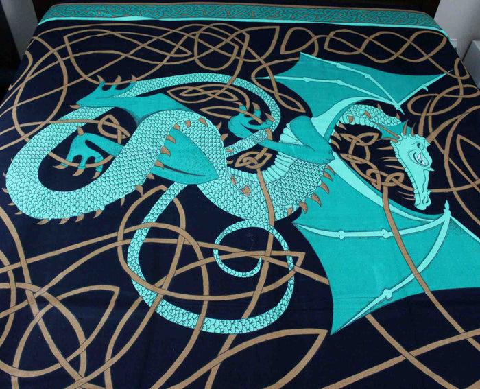 Handmade Cotton Celtic Dragon Tapestry Tablecloth Bedspread Twin Full Green - Sweet Us