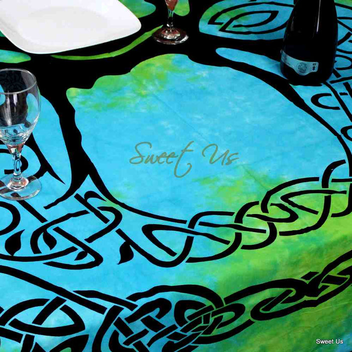 Celtic Tree of Life Tablecloth Square 72x72 Blue Green Purple Orange - Sweet Us