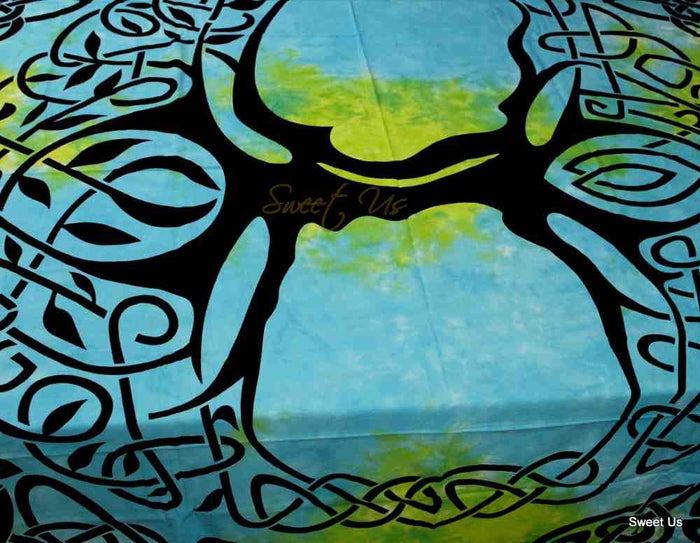 Celtic Tree of Life Tablecloth Square 72x72 Blue Green Purple Orange - Sweet Us