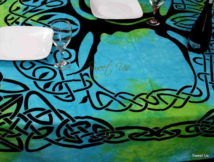 Celtic Tree of Life Tablecloth Square 72x72 Blue Green Purple Orange - Sweet Us