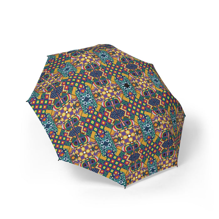 Chaos Iz Liberation Compact Foldable Umbrella — Colorful Geometric Pattern, Semi-Automatic Travel Umbrella