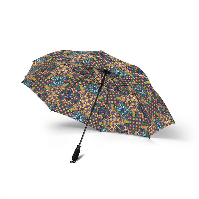 Chaos Iz Liberation Compact Foldable Umbrella — Colorful Geometric Pattern, Semi-Automatic Travel Umbrella
