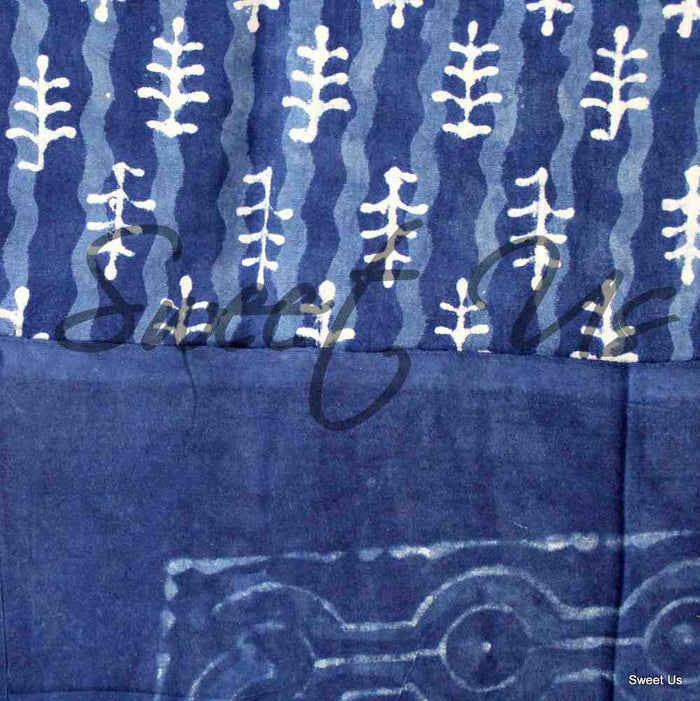 Chiara Petals Cotton Hand Block Print Tablecloth Rectangle, Indigo Blue - Sweet Us