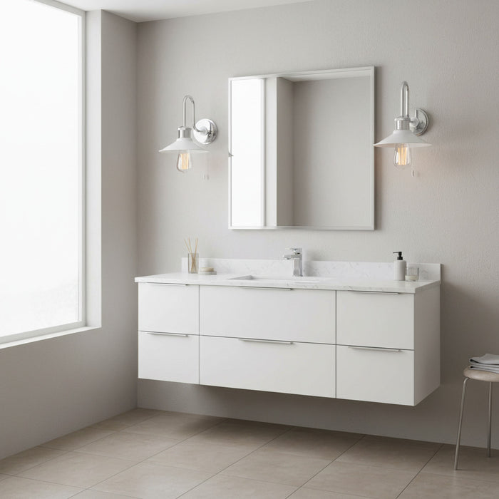 bathroom wall light with pull switch mounted either side of a bathroom mirror