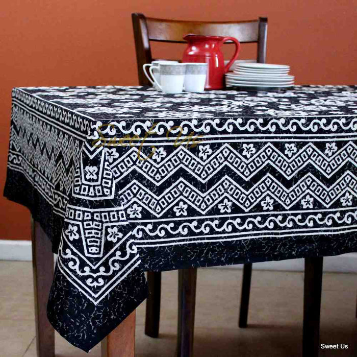 Chrysanthe Cotton Floral Tablecloth Rectangle — Onyx - Sweet Us