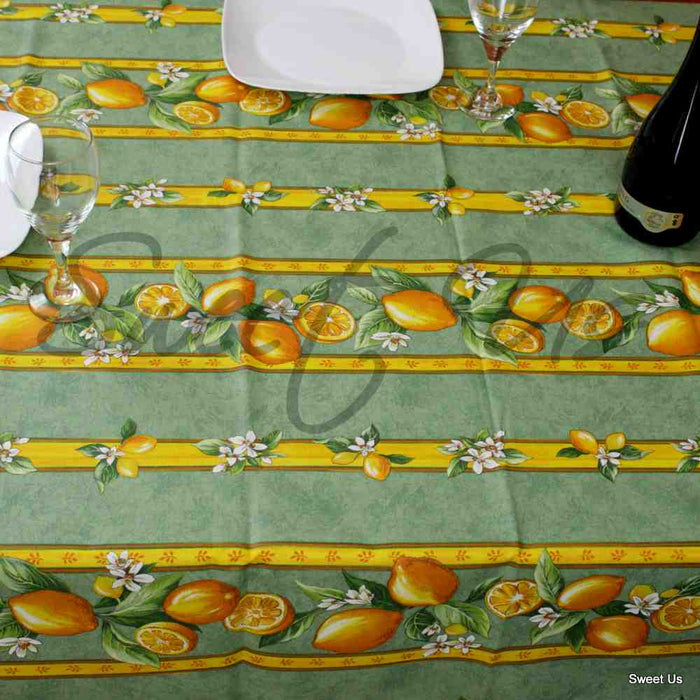 Wipeable Acrylic Coated Cotton Tablecloth Rectangle Lemon Blue, Green, Orange - Sweet Us
