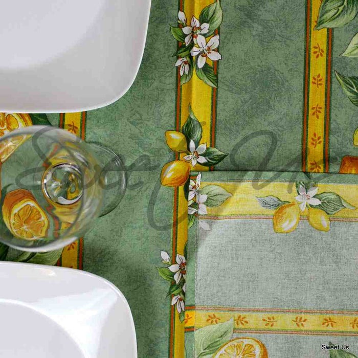 Wipeable Acrylic Coated Cotton Tablecloth Rectangle Lemon Blue, Green, Orange - Sweet Us