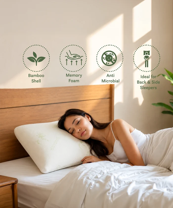 Classic Bamboo Memory Foam 1Pc Pillow| 200 GSM Spun Knitted Bamboo Fabric