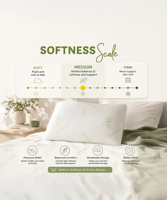 Classic Bamboo Memory Foam 1Pc Pillow| 200 GSM Spun Knitted Bamboo Fabric