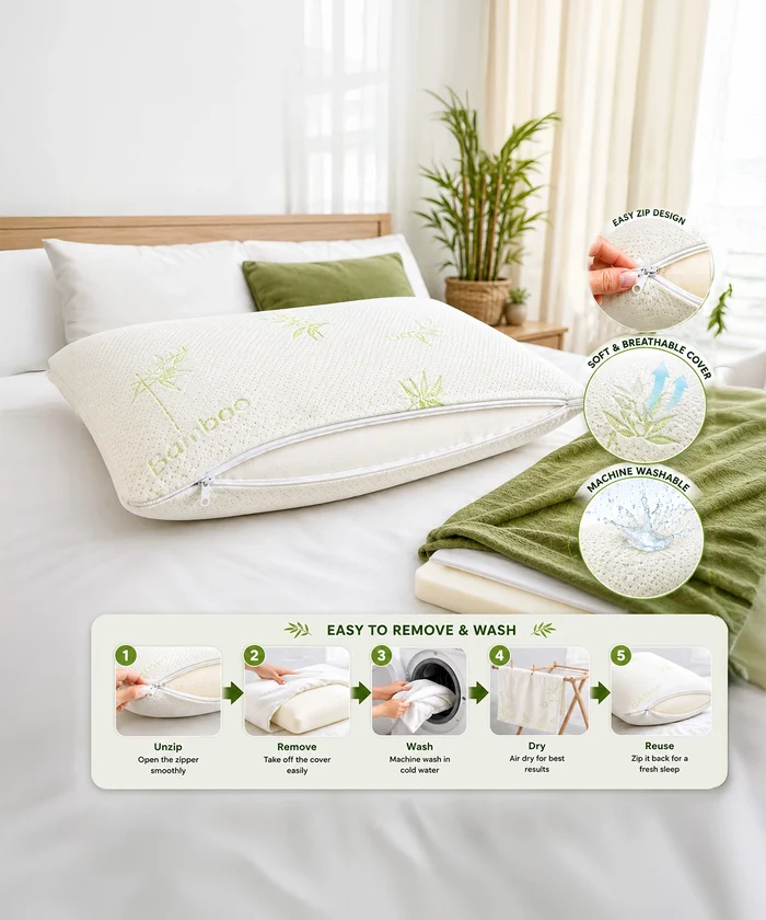 Classic Bamboo Memory Foam 1Pc Pillow| 200 GSM Spun Knitted Bamboo Fabric