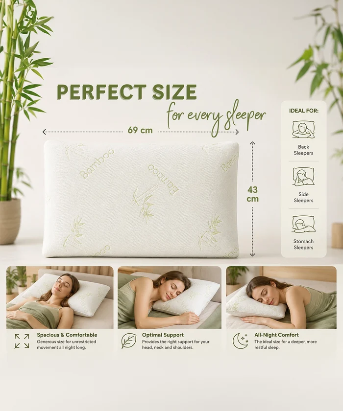 Classic Bamboo Memory Foam 1Pc Pillow| 200 GSM Spun Knitted Bamboo Fabric