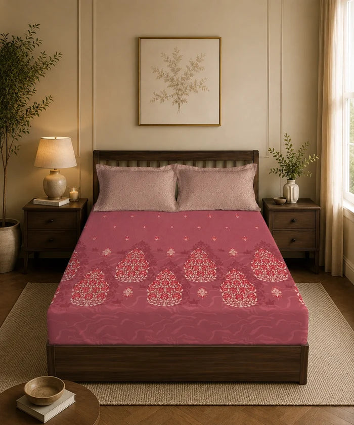 Classic Folklores King Bedsheet Set, Crimson Keeper |210 TC Cotton| 2 Pillow Covers