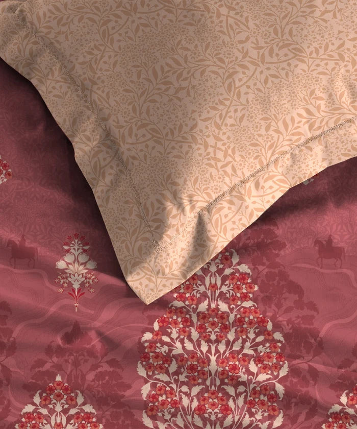 Classic Folklores King Bedsheet Set, Crimson Keeper |210 TC Cotton| 2 Pillow Covers