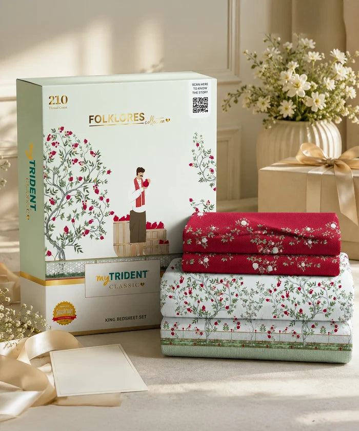Classic Folklores King Bedsheet Set, Fairy’s Harvest|210 TC Cotton| 2 Pillow Covers