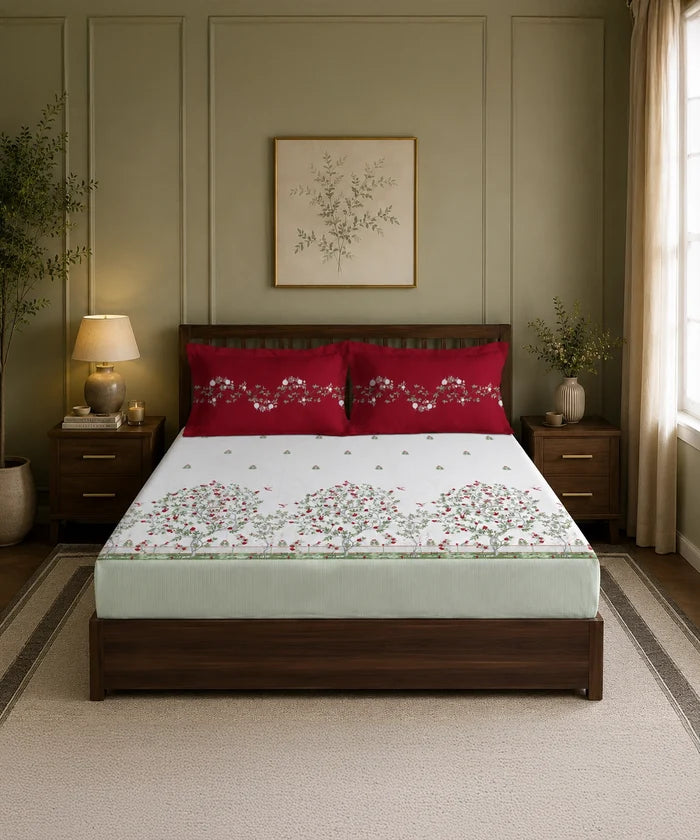 Classic Folklores King Bedsheet Set, Fairy’s Harvest|210 TC Cotton| 2 Pillow Covers