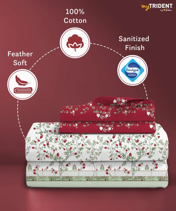 Classic Folklores King Bedsheet Set, Fairy’s Harvest|210 TC Cotton| 2 Pillow Covers