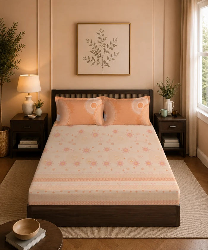 Classic Folklores King Bedsheet Set, In The Golden Hour|210 TC Cotton| 2 Pillow Covers
