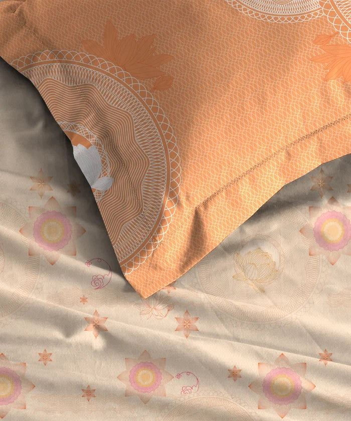 Classic Folklores King Bedsheet Set, In The Golden Hour|210 TC Cotton| 2 Pillow Covers