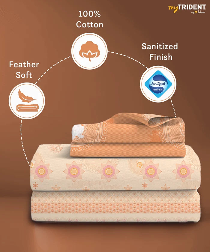 Classic Folklores King Bedsheet Set, In The Golden Hour|210 TC Cotton| 2 Pillow Covers