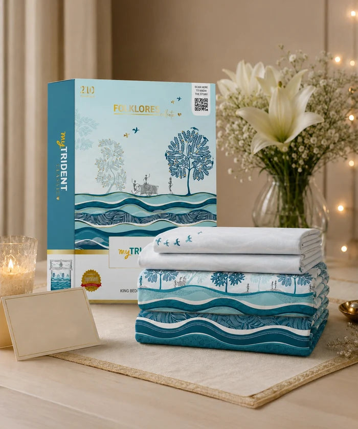 Classic Folklores King Bedsheet Set, River of Realms |210 TC Cotton| 2 Pillow Covers