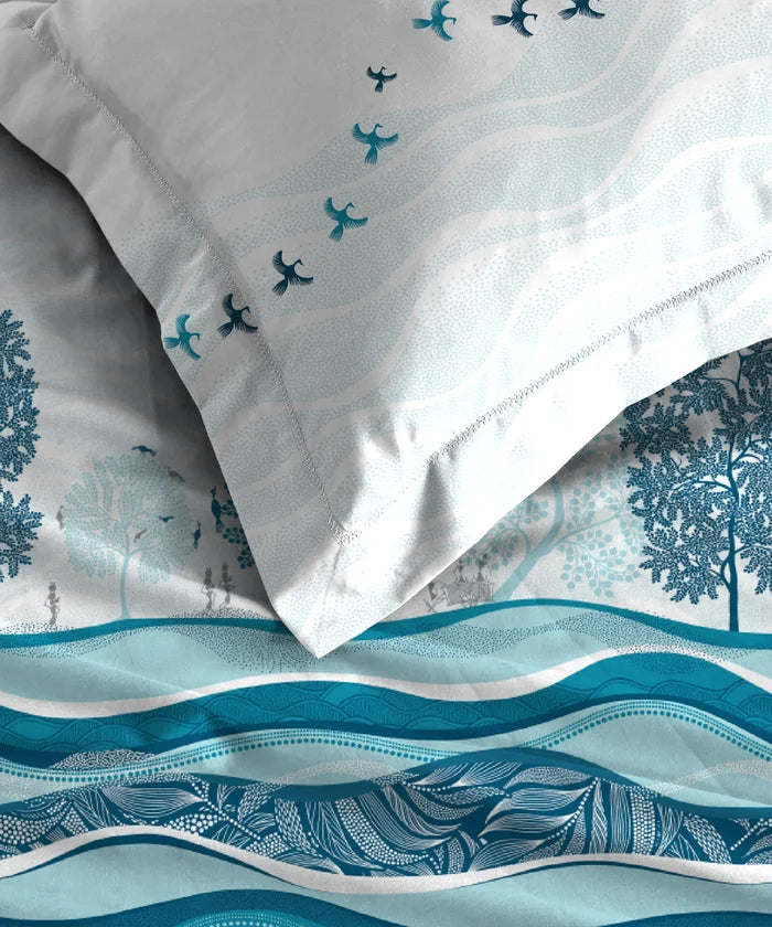 Classic Folklores King Bedsheet Set, River of Realms |210 TC Cotton| 2 Pillow Covers