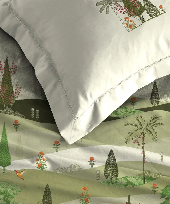 Classic Folklores King Bedsheet Set, Whispers of Vatika|210 TC Cotton| 2 Pillow Covers