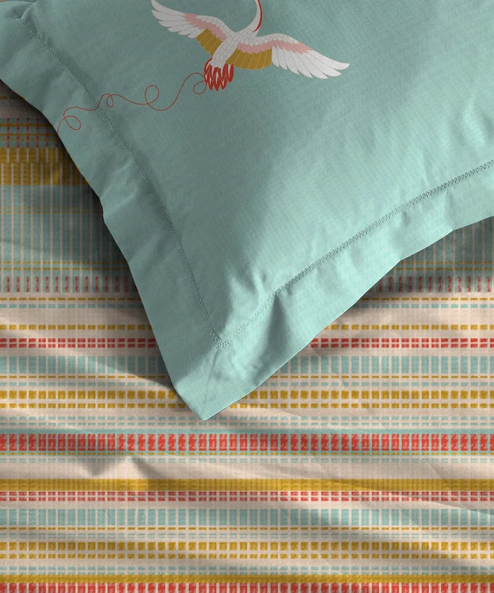 Classic Folklores King Bedsheet Set, Wings Of Weft |210 TC Cotton| 2 Pillow Covers