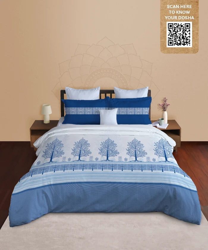 Classic Prakriti King Bedsheet Set, Neelgiri|210 TC Cotton|2 Pillow Covers