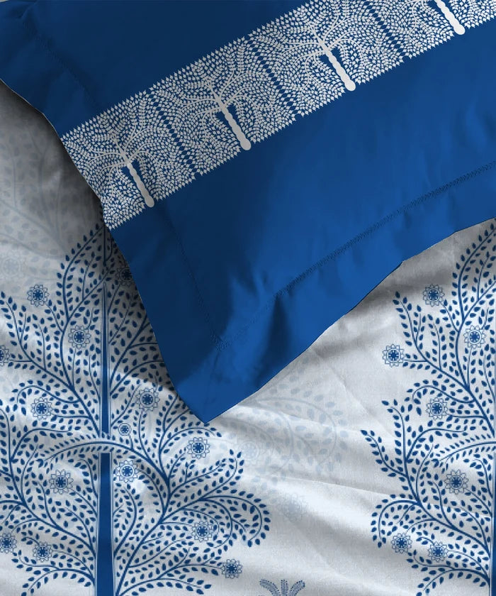 Classic Prakriti King Bedsheet Set, Neelgiri|210 TC Cotton|2 Pillow Covers