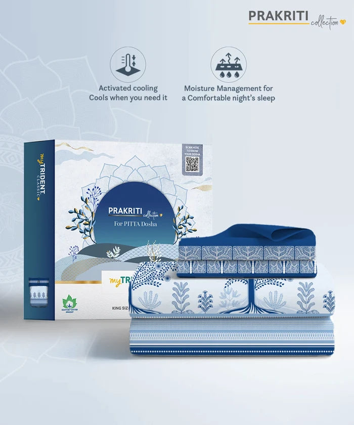 Classic Prakriti King Bedsheet Set, Neelgiri|210 TC Cotton|2 Pillow Covers