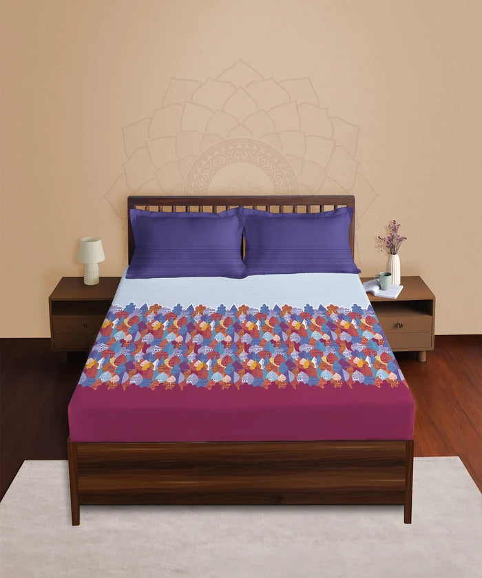 Classic Prakriti King Bedsheet Set, Taran|210 TC Cotton|2 Pillow Covers