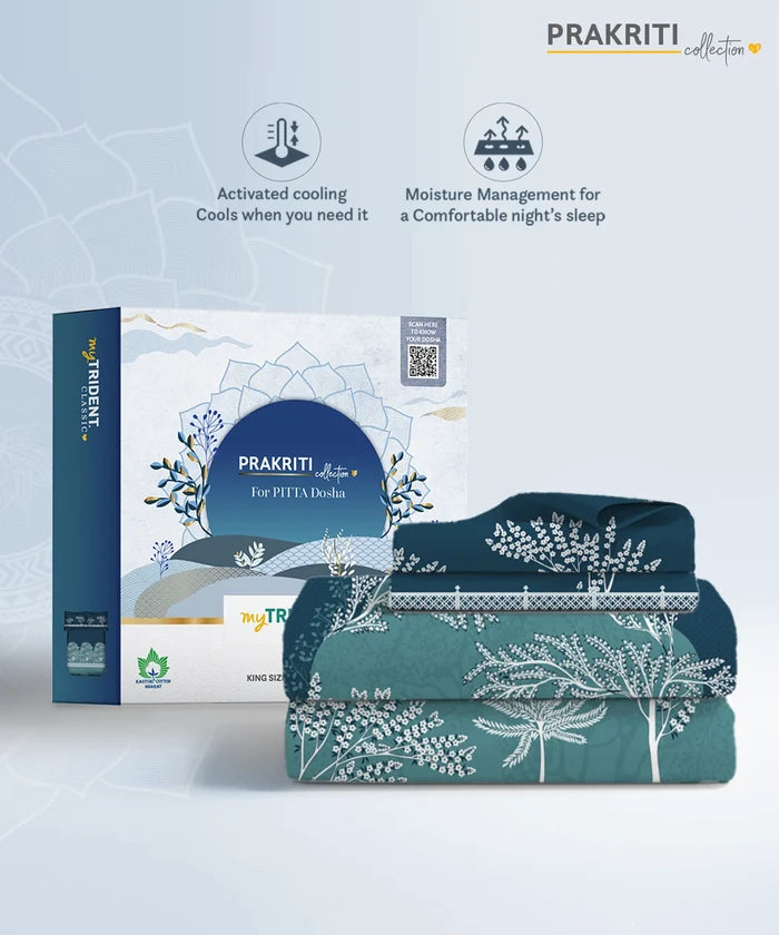 Classic Prakriti King Bedsheet Set, Vayu|210 TC Cotton|2 Pillow Covers
