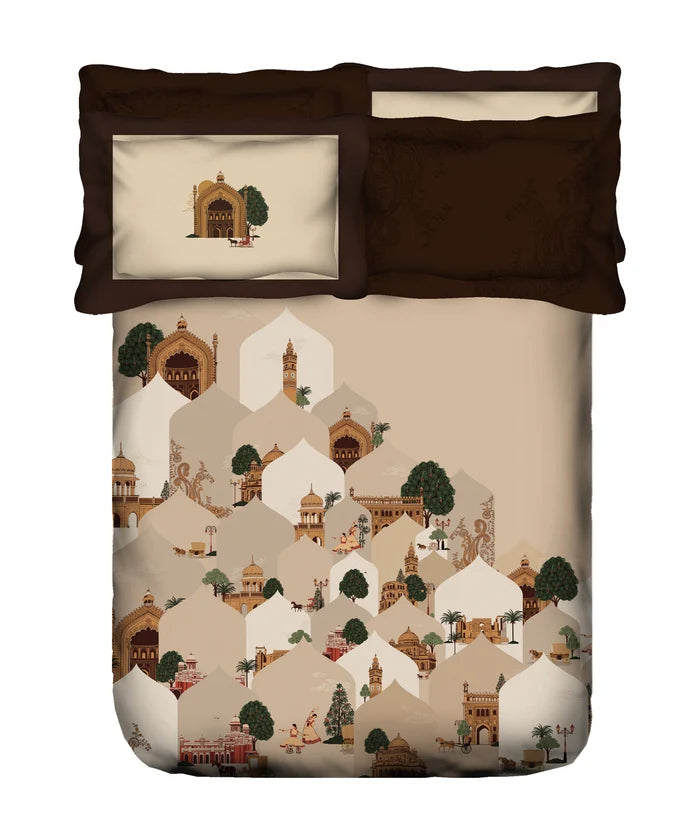 Classic Safarnama King Bedsheet Set, Awadhi Ride | 210 TC Cotton| 4 Pillow Covers