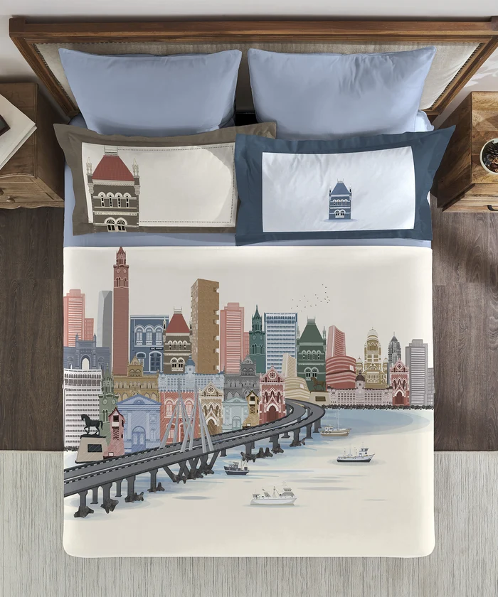 Classic Safarnama King Bedsheet Set, City Rush | 210 TC Cotton| 4 Pillow Covers