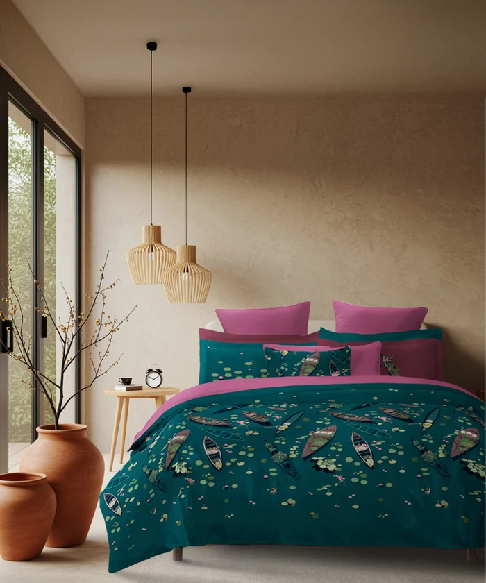 Classic Safarnama King Bedsheet Set, Lakeside Drift | 210 TC Cotton| 4 Pillow Covers