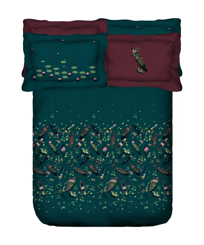 Classic Safarnama King Bedsheet Set, Lakeside Drift | 210 TC Cotton| 4 Pillow Covers