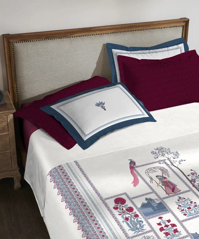 Classic Safarnama King Bedsheet Set, The Caravans | 210 TC Cotton| 4 Pillow Covers